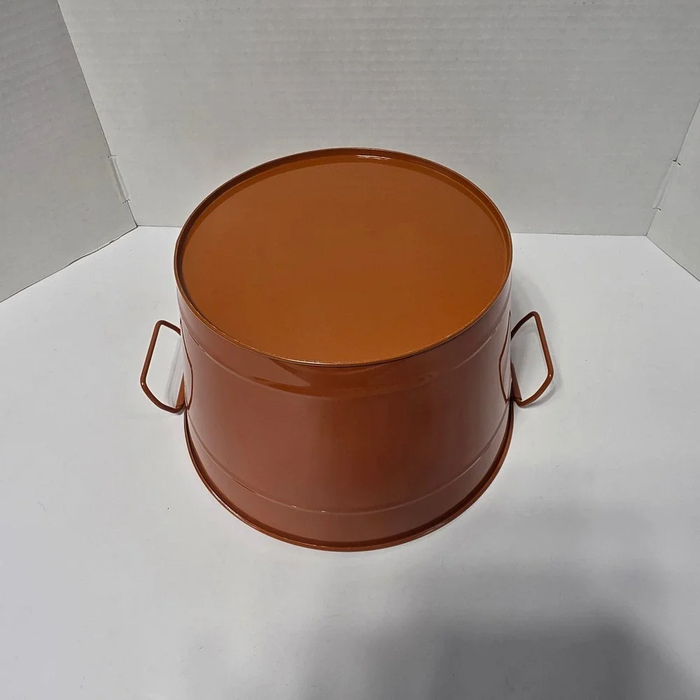 Farmers Fall Market Burnt Orange Metal Bucket with Handles 10 Inch Round
